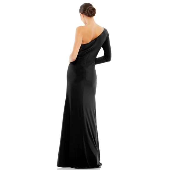MAC DUGGAL size 12 ONE SLEEVE BEADED CUFF SIDE TWIST black GOWN Dress Womens - Picture 2 of 5